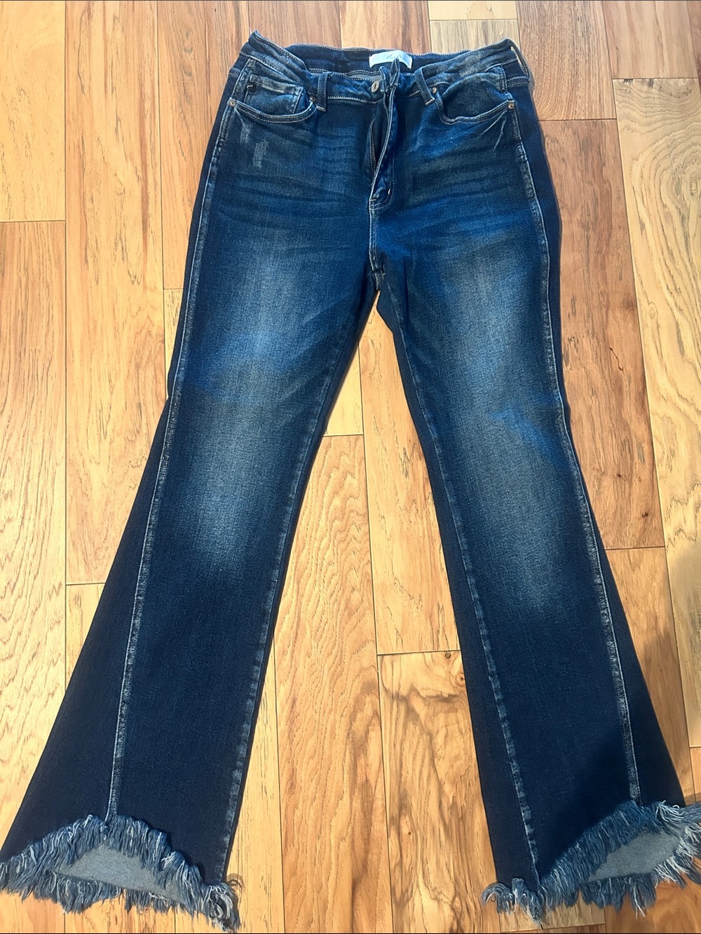 KanCan Dark Blue Flare Jeans with Frayed Hem